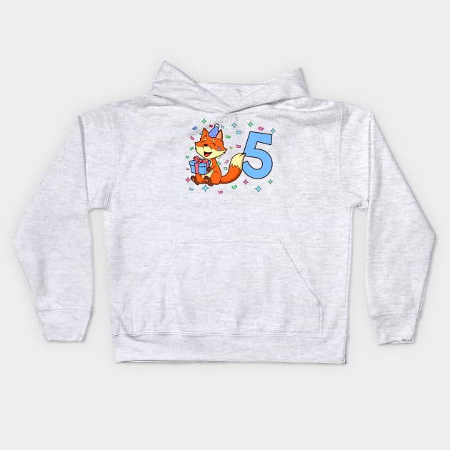 I am 5 with fox - boy birthday 5 years old Kids Hoodie by Modern Medieval Design